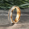 Personalized wedding ring alliance gold plated tungsten white fiber
