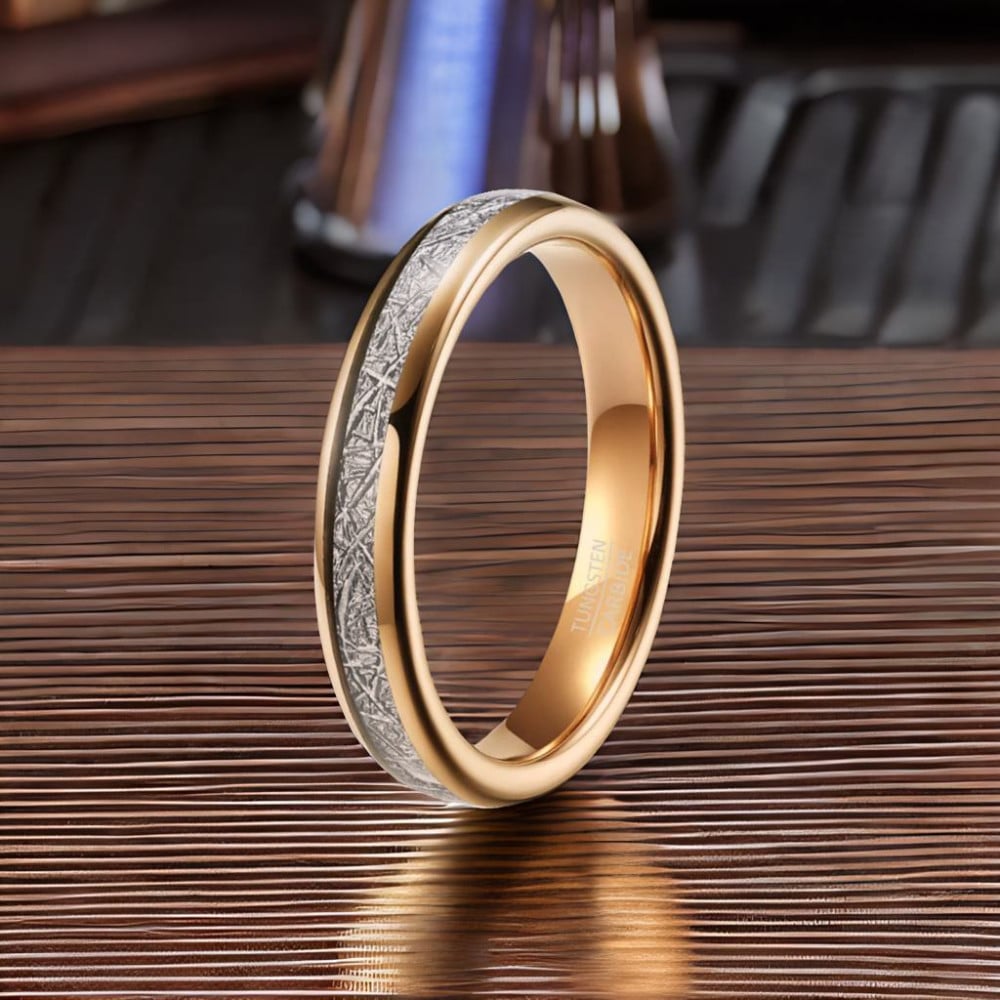 Bague mariage personnalisee alliance plaque or tungstene fibre blanche