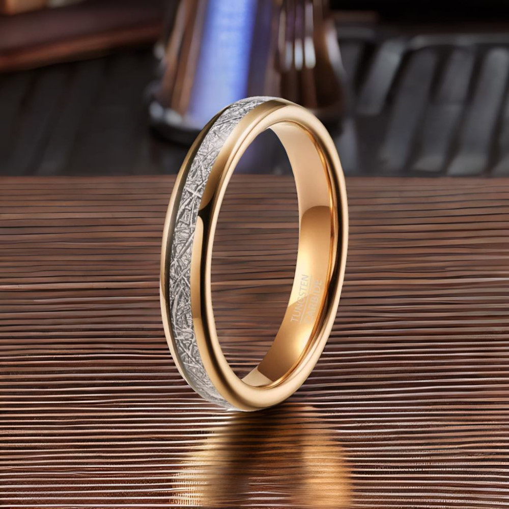 Personalized wedding ring alliance gold plated tungsten white fiber