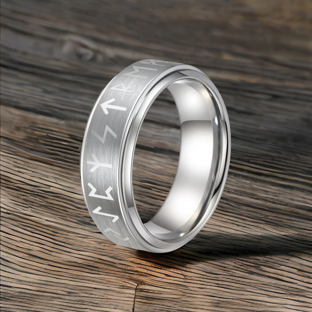 Anillo de hombre anillo de tungsteno runas vikingas personalizables