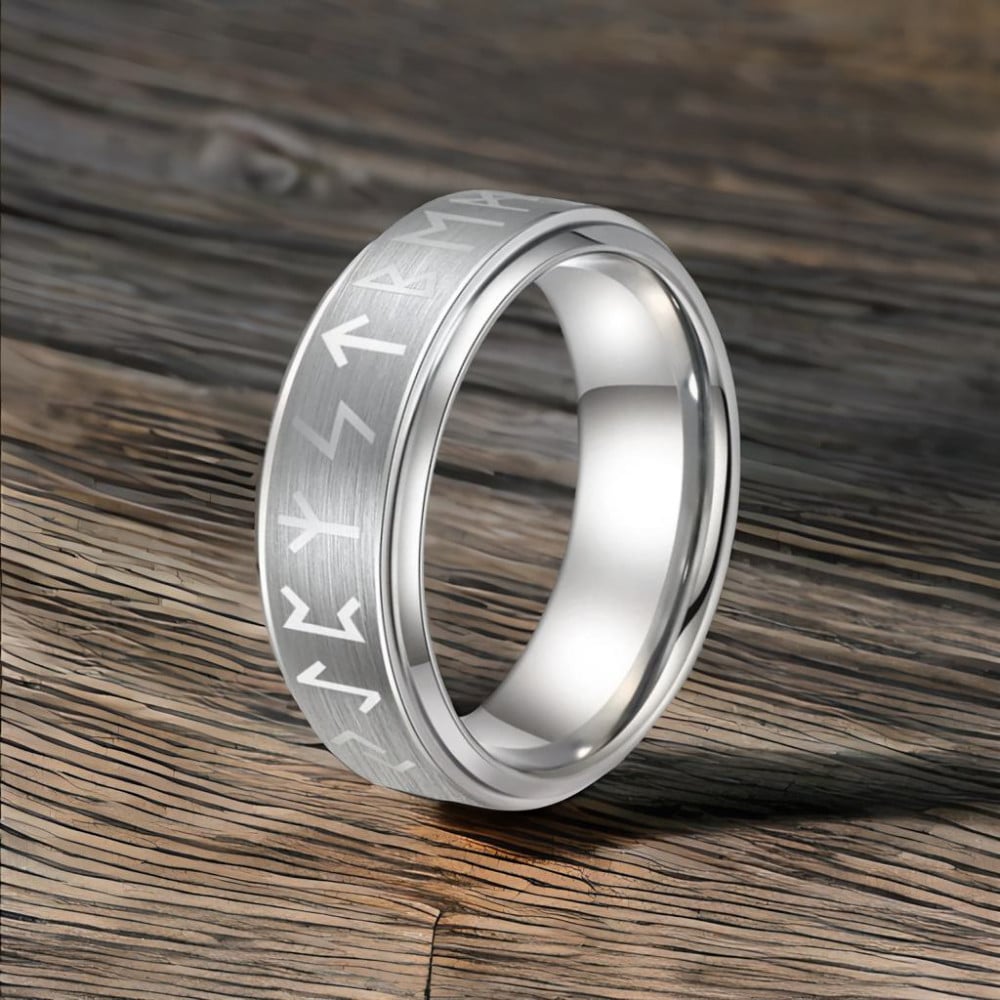 M Bague homme anneau tungstene runes vikings personnalisable