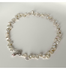 Baroque cultured pearl necklace with flowers and silver clasp