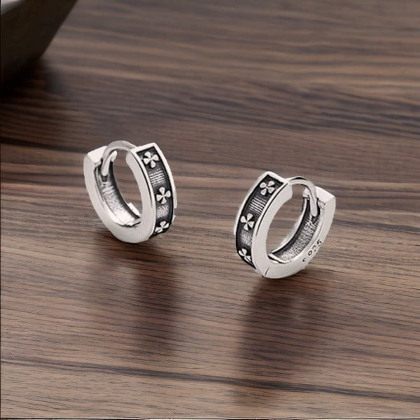 Boucles d'oreille argent creoles trefle 4 feuilles