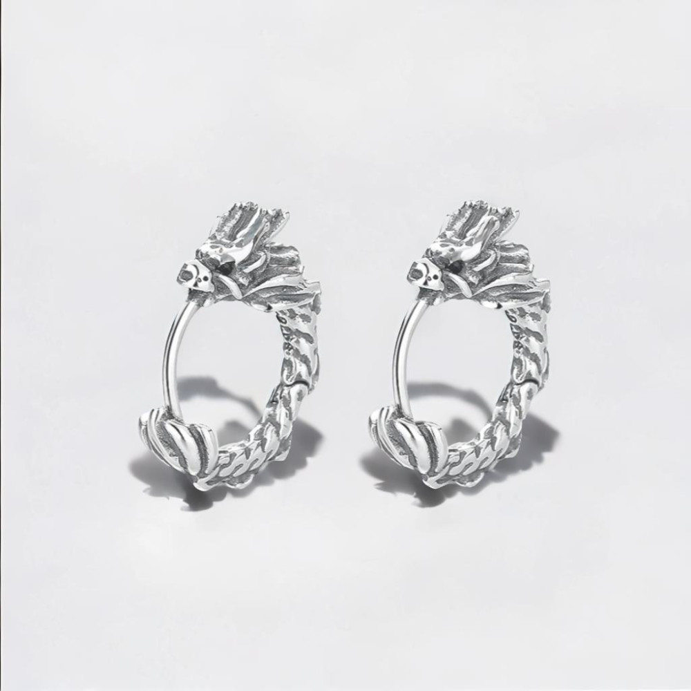 Silver dragon hoop earrings for men and women zodiac