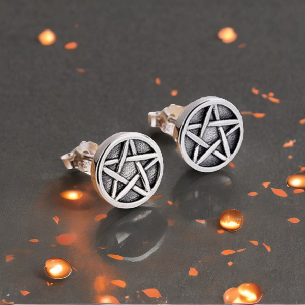 Boucles d'oreilles clous argent pentacles punk star homme femme