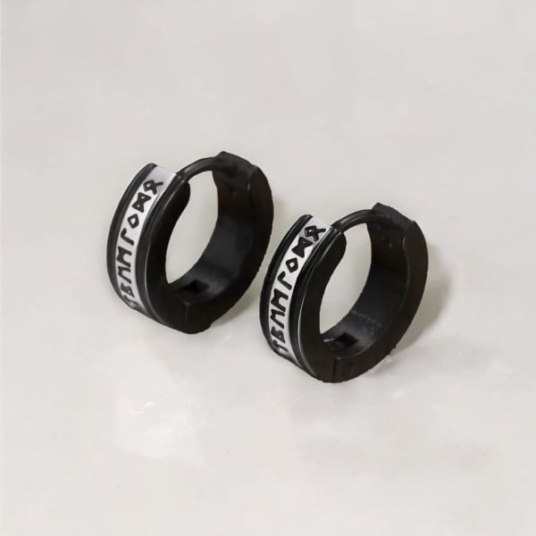 Zwart stalen Viking Rune-patroon herenoorbellen - paar