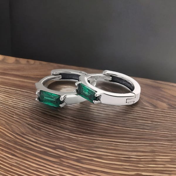 Boucles d'oreilles argent creoles zirconium vert homme femme