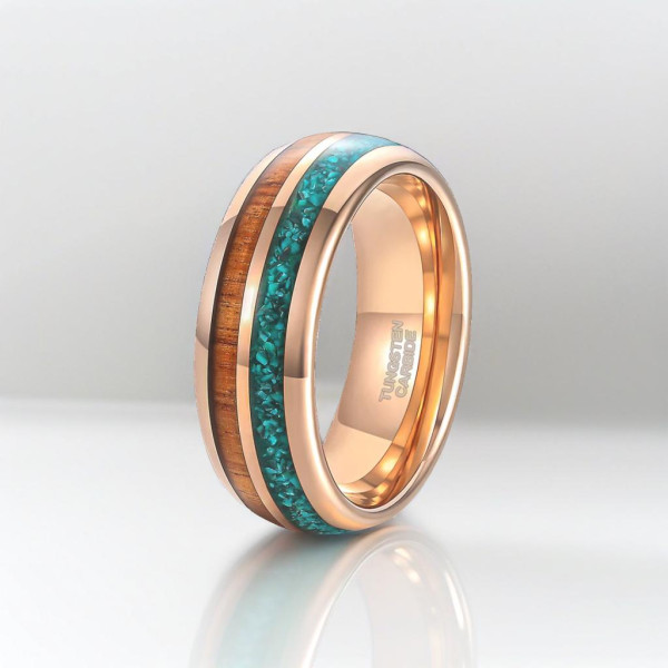 Personalisierter Ring aus rosévergoldetem Wolframopalholz