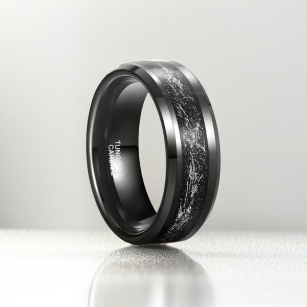 Fede nuziale personalizzata in tungsteno nero
