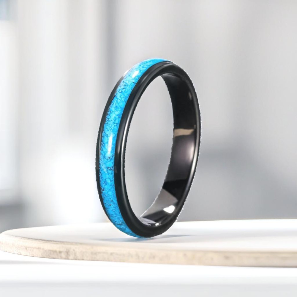 Personalized ring for men and women in tungsten turquoise
