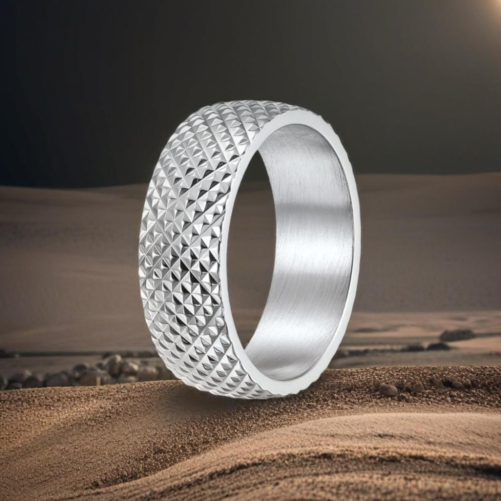 Bague personnalisee anneau homme acier motif relief