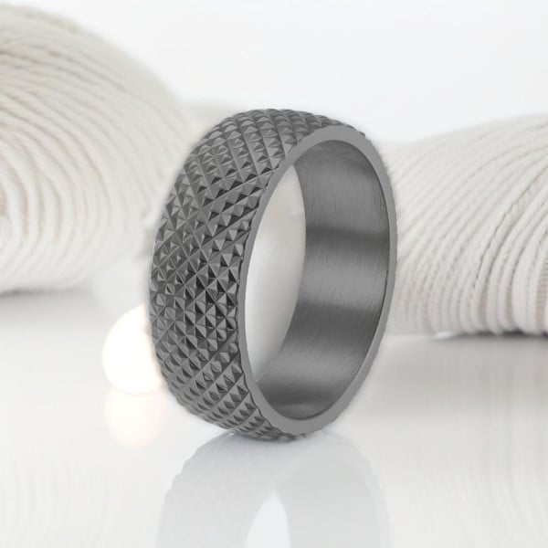 Bague personnalisee anneau homme acier motif relief