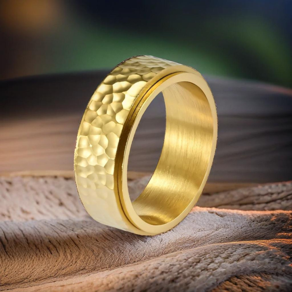 Bague homme anti stress tournant acier martelee personnalisable