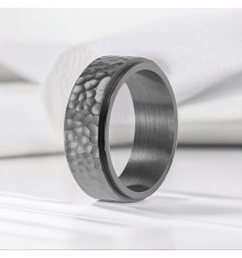 Herenring van roestvrij staal – Draaibare anti-stressring met gehamerde afwerking