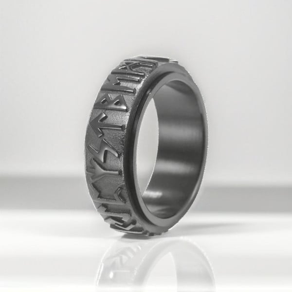 Anillo antiestrés hombre giratorio acero runas vikingas personalizable