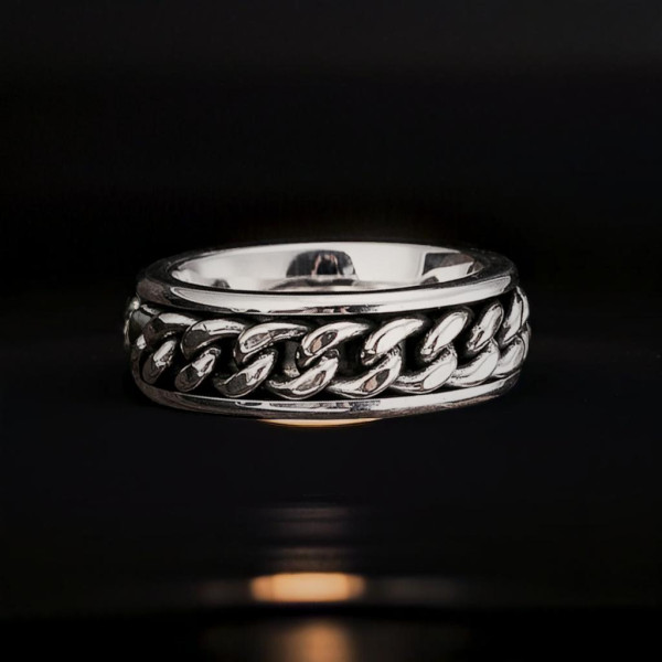 Anillo antiestrés de plata para hombre con cadena giratoria