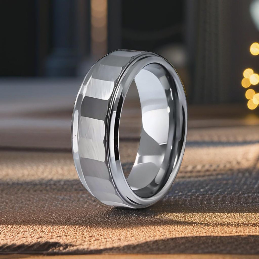 Bague homme anneau tungstene facetttee