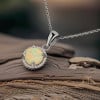 Rhodium Plated Sterling Silver Opal Zirconia Pendant Necklace