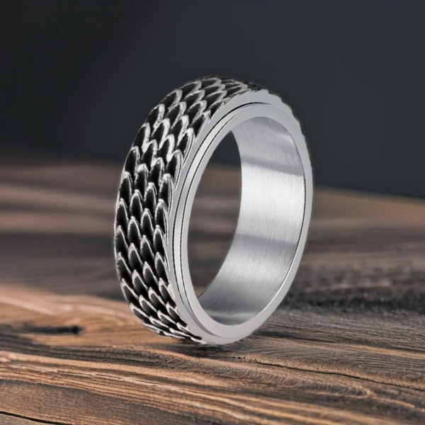 Bague homme anneau ecaille serpent anti-stress tournant