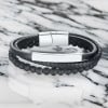 Personalized men's leather bracelet multi line steel curb