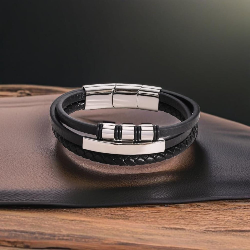 Bracelet personnalisable cuir homme multi ligne gourmette acier