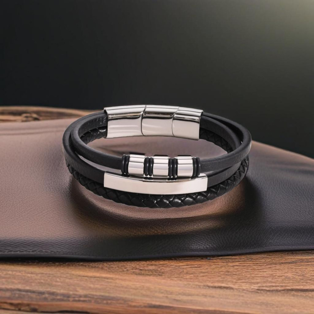 Bracelet personnalisable cuir homme multi ligne gourmette acier