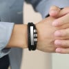 Bracelet personnalisable cuir homme multi ligne gourmette acier