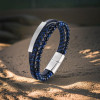 Bracelet personnalise cuir homme multi ligne gourmette acier