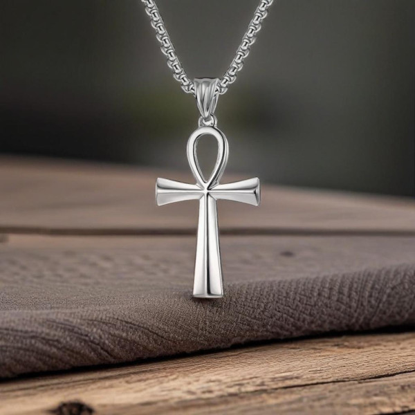 Pendentif homme croix ansee acier