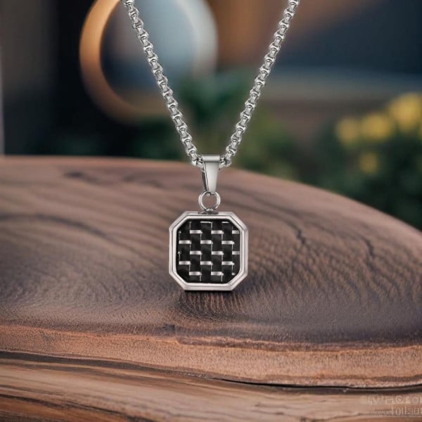 Pendentif rond en acier inoxydable avec onyx noir Collier homme