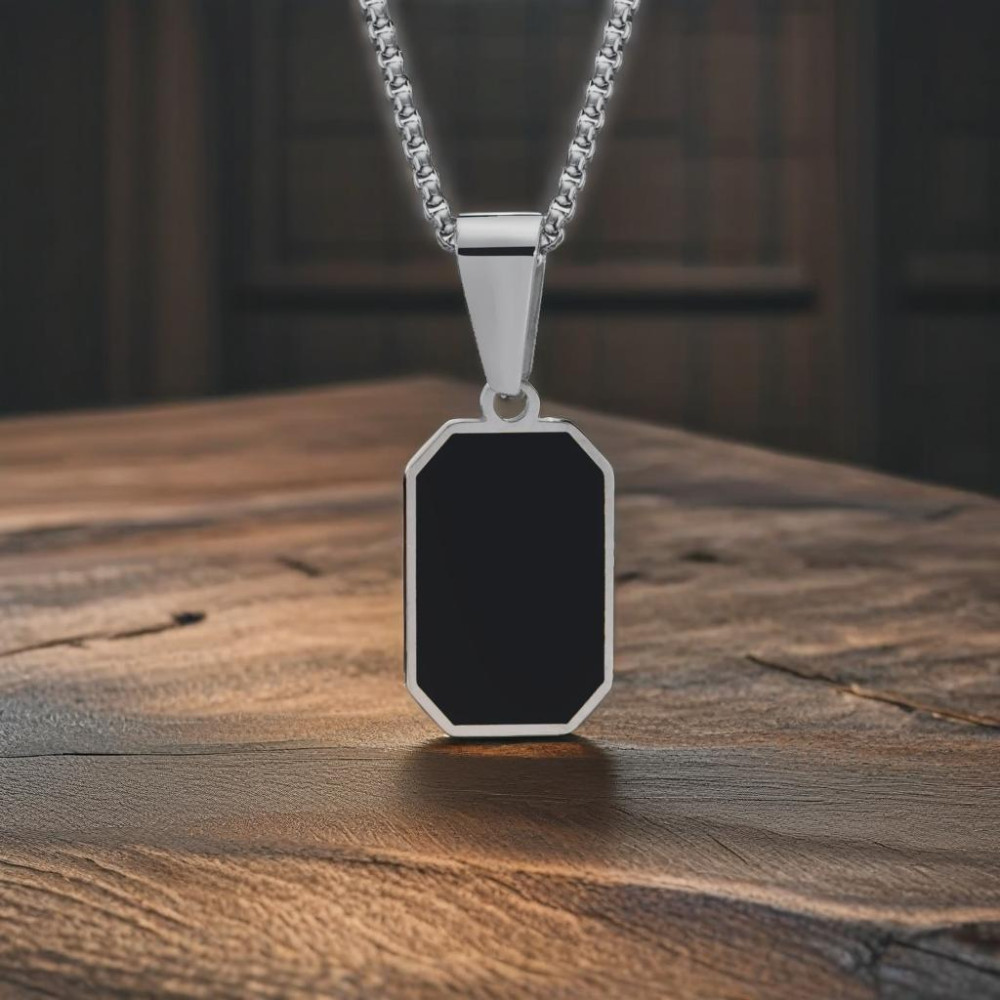 Pendentif personnalise collier homme femme couple resine noir acier personnaliser