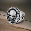 Bague chevaliere homme acier tete de mort chaine moto (Dupliqué)
