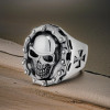 Bague chevaliere homme acier tete de mort chaine moto (Dupliqué)