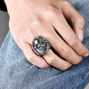 Bague chevaliere homme acier tete de mort chaine moto (Dupliqué)