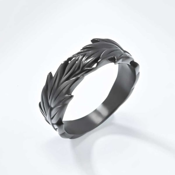 Bague homme anneau feuilles épi finition oxydé