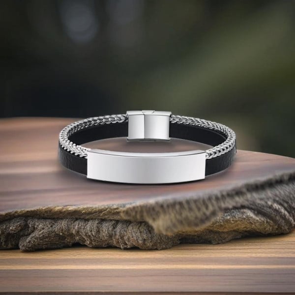 Bracelet personnalisable homme gourmette acier inox et cuir