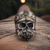 Open silver ring knight man bearded skull in hat