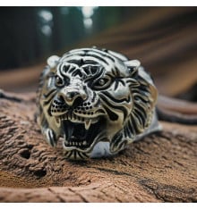 Men's tiger open silver knight ring