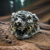 Anello da cavaliere in argento aperto con tigre da uomo