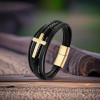 Bracelet homme cuir noir multi cordons croix