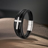 Bracelet homme cuir noir multi cordons croix