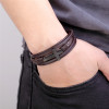 Bracelet homme cuir noir multi cordons croix