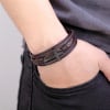 Bracelet homme cuir noir multi cordons croix