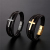 Bracelet homme cuir noir multi cordons croix