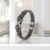 Black leather infinity men's bracelet