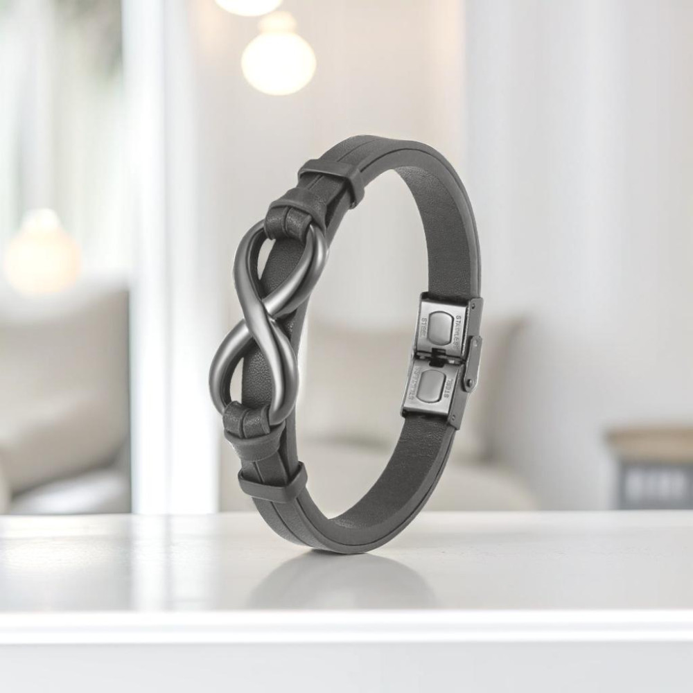 Bracciale da uomo in pelle nera Infini