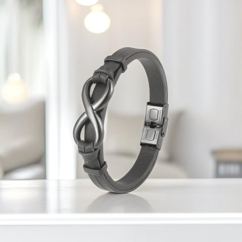 Bracelet homme cuir noir Infini