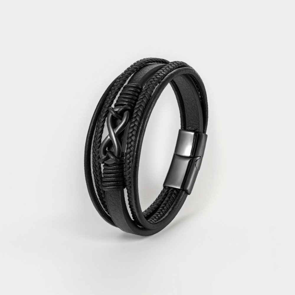 Bracelet homme cuir noir tressé Infini