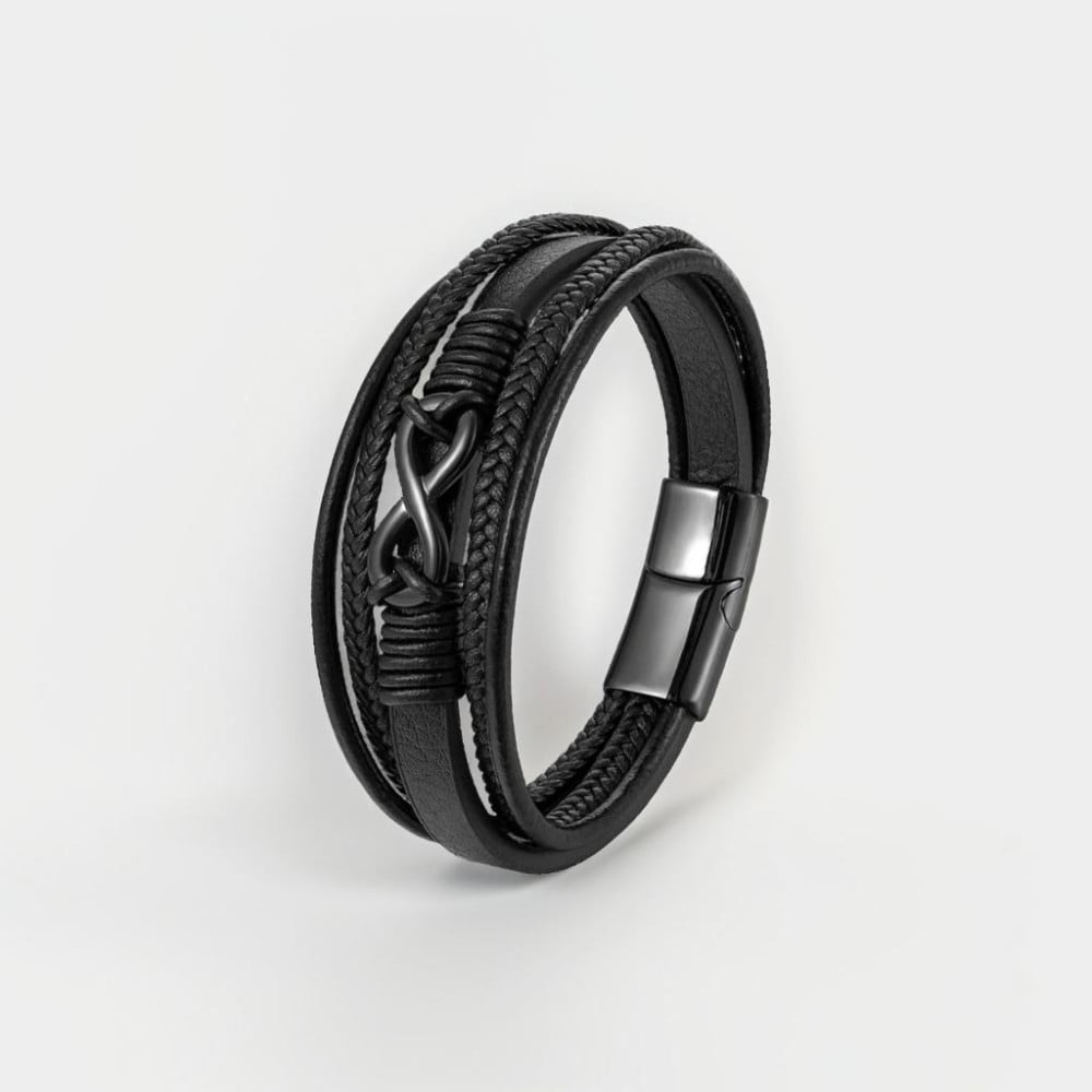 Bracelet homme cuir noir tressé Infini