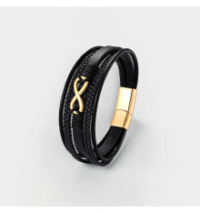 Men's black braided leather Infinity bracelet